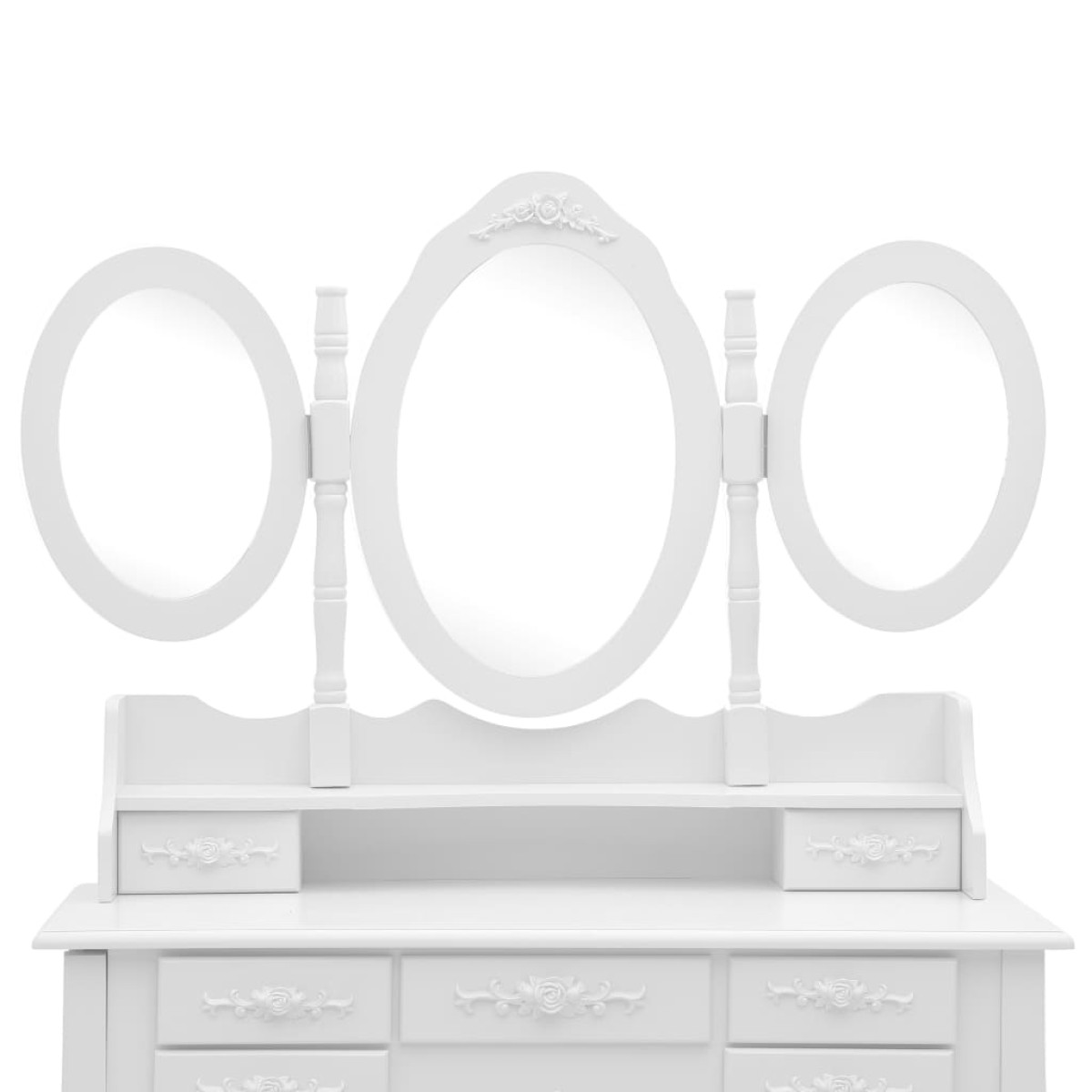 vidaXL Μπουντουάρ με Σκαμπό και Αναδιπλούμενο Τριπλό Καθρέφτη Λευκό